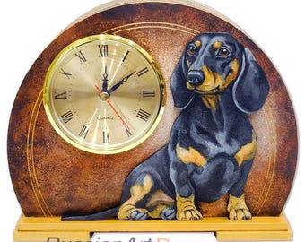 Table clock "Dachshund", made of wood, hand-painted with acrylic paint