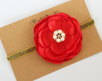Gold baby headband, big flower headband, large baby headband, big headband for baby, newborn headband, toddler headband, baby girl headband