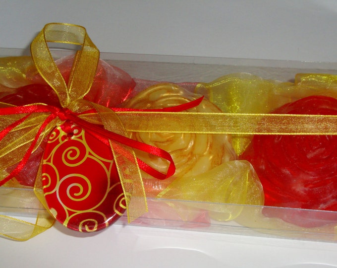 Gold Red Easter Gift Set, Luxury Floral Scented Soaps, Handmade Red Glass Decorative Egg, Old world charm Easter Hostess Gift, Party Gift