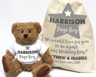 Will you be our Page Boy, wedding day Teddy Bear, personalised. Page boy star wedding day gift.