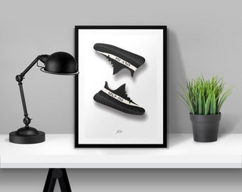 Yeezy Boost 350 v2 Black illustrato Poster Print | A6 A5 A4 A3