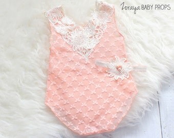 Lace Romper, Baby Props, Baby Photography,Newborn Photography,Lace Prop,Peach Romper,3-6mo,Sitters,Overalls,Neutral,Pastel,Zoraya Baby Props