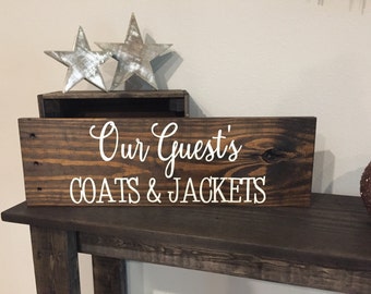 Pallet Our Guest's Coats and Jackets Sign - 5.5"x24" - Home Family Love Rustic Decor Farmhouse Style Fixer Upper Wooden (Item - HMS100)