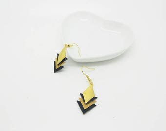 Earrings leather triangles tie plated gold, various colors