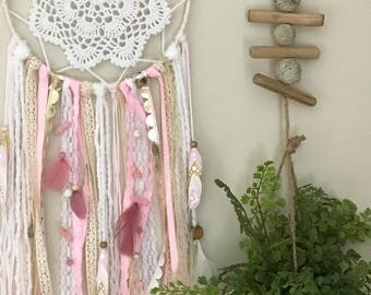 Pink and Gold Dream Catcher, Pink Dreamcatcher, Pink and Gold decor, Pink and Gold Nursery Decor, Baby Shower Gift, Large Dream Catcher