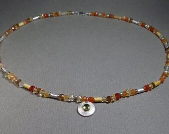 bright summer necklace, citrine, Carnelian, Peridot