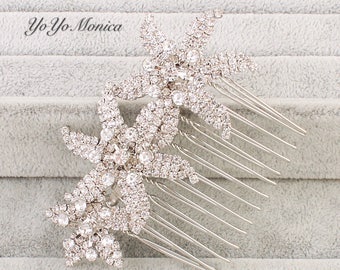 Crystal Rhinestone Bridal Hair Comb, Three-Flower Wedding hair comb, bridal hair comb, bridal hair accessories, bridal barrette