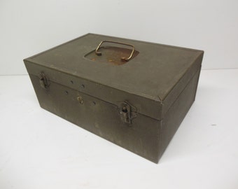 Vintage Industrial Metal Storage Box Army Green - Shabby Chic Decor Steel Organization