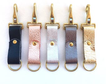Handmade Leather Keychain, Metallic Leather Key Fob, Custom Key Chain, Purse Clip Keychain, Leather Keyring, Keychains for Women