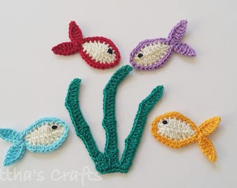 Crochet sea life set,Sea applique,Crochet sea motif,Embellishments,Sea decoration,Scrapbook making,Cards making,Baby blanket accessories