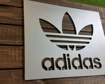Adidas Sign Man Cave Art MDF Board Cut Out Logo With Faux Metal Finish On Rustic Pallet Wood