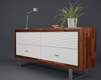 Console / Dresser with 4 drawers in white wood / Cupboard furniture modern mid century / Chest of drawers / Cabinet solid wood / Sideboard