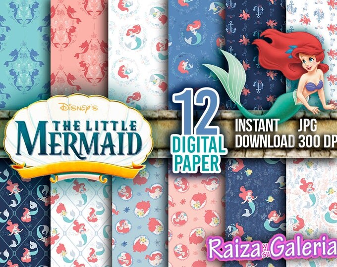 AWESOME Disney The Little Mermaid Digital Paper. Instant Download - Scrapbooking - DISNEY PRINCESS Ariel Printable Paper Craft!