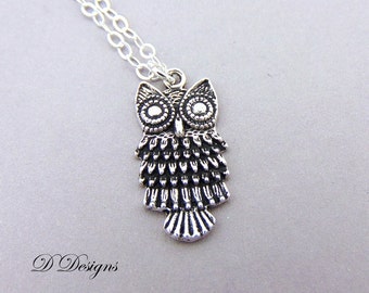 Silver Owl Necklace, Silver Owl Pendent, Silver Charm Necklace, Silver Necklace, Pagan Necklace
