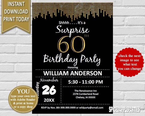 Surprise 60th Birthday Invitation 60th Birthday Invite