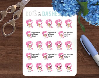 Teeny Tiny Shopping Glitter Storm, grocery shopping reminder, shopping unicorn sticker, teeny tiny unicorn sticker- GS7-T