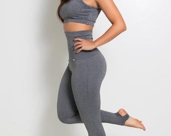 Heather Grey High Waisted Stirrup Leggings Yoga Pants Brazilian Workout Activewear Shapewear
