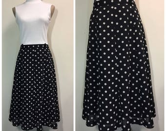 Vintage black and white polka dot midi skirt