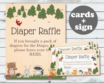 Woodland Diaper Raffle Ticket, Printable Diaper Insert Ticket, Woodland Baby Shower Printable Diaper Card, Woodland Baby Shower Games -WOD16
