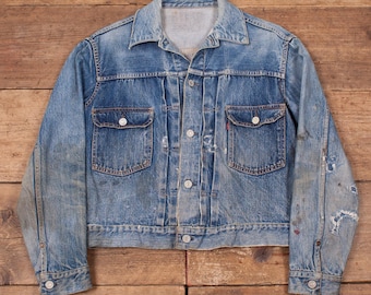 Mens Levis True Vintage 'Type 2' Big E 507XX Denim Jacket. 1950's. Size Medium 38". Worn, Patched Repaired. R5569