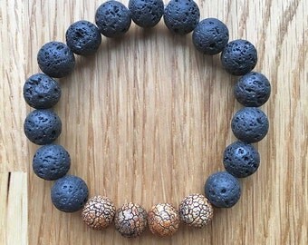 Dual-Tone Turquoise and Lava Stone Hip-Hop Bracelet(2pcs) main image 1