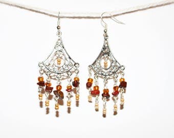 Bohemian chandelier earrings - model "Josephine 4 Gold & Brown"