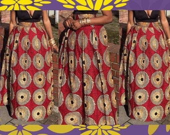 Red Record Maxi Skirt, Women African Clothing, Ankara Maxi Skirt, African Maxi Skirt, Ankara Clothing