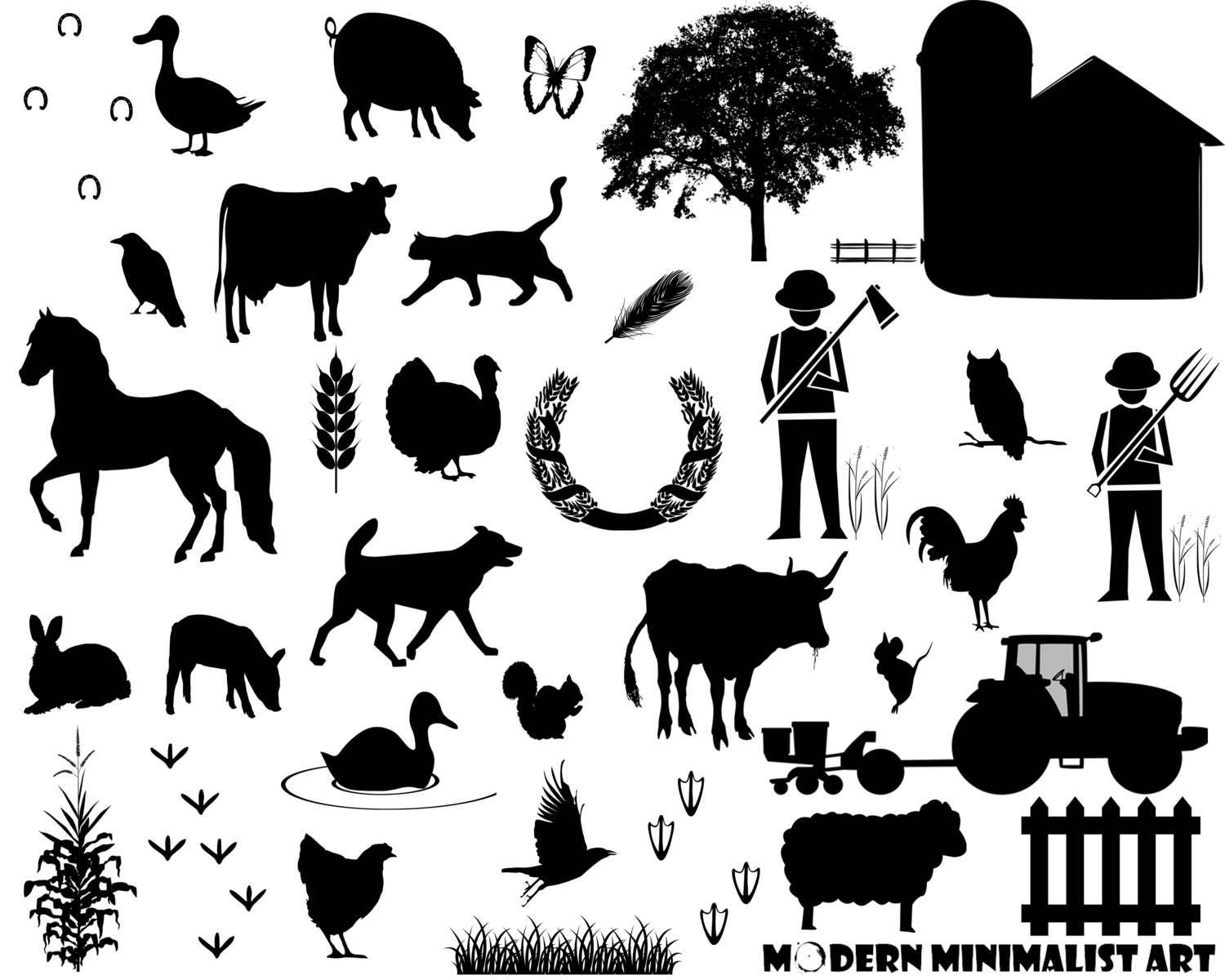 Farm Animals Clipart Black 34 PNG Images