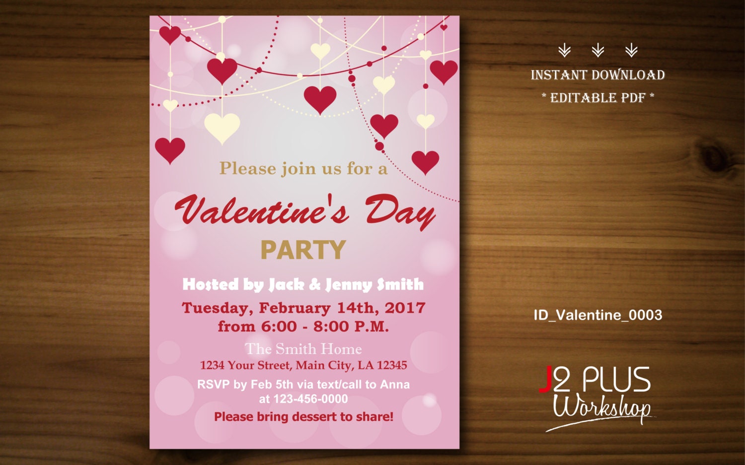 INSTANT DOWNLOAD Valentine Invitation Card by J2PlusWorkshop