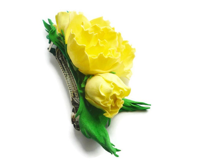 Yellow Roses Hairpin Sunshine Rose Bridal Hair Accessories Bohemian Wedding Hair Flower Yellow Hair Flower Yellow Hair Pin Lemon Yellow
