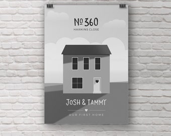 Home illustration, Custom house portrait, Personalised first home gift, House warming gift, New home, Family home, Where we live drawing
