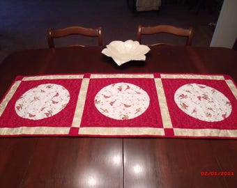 Cardinal Table Runner, Pieced and quilted Table Runner, Red and Gold Table Runner, Mother's Day gift, Birthday gift