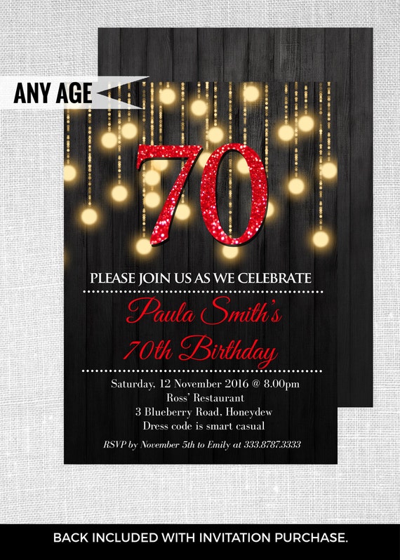 Light gold and red birthday party invitations Elegant 70th Birthday