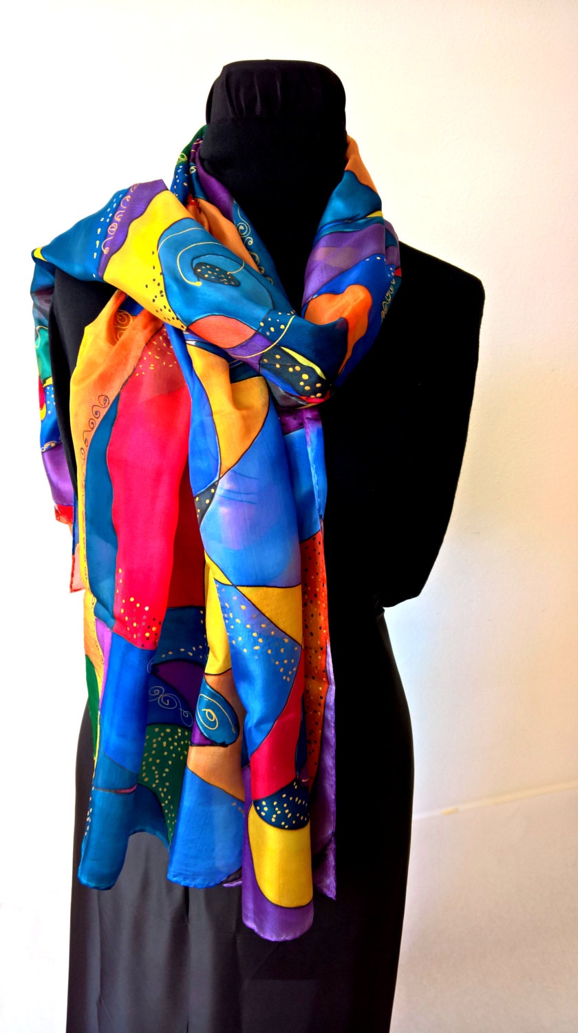 Pure Silk Scarf Hand made Splashes of color advice by InSetArte