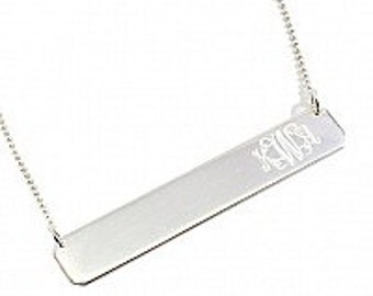 Sterling Silver Engraved Bar Necklace