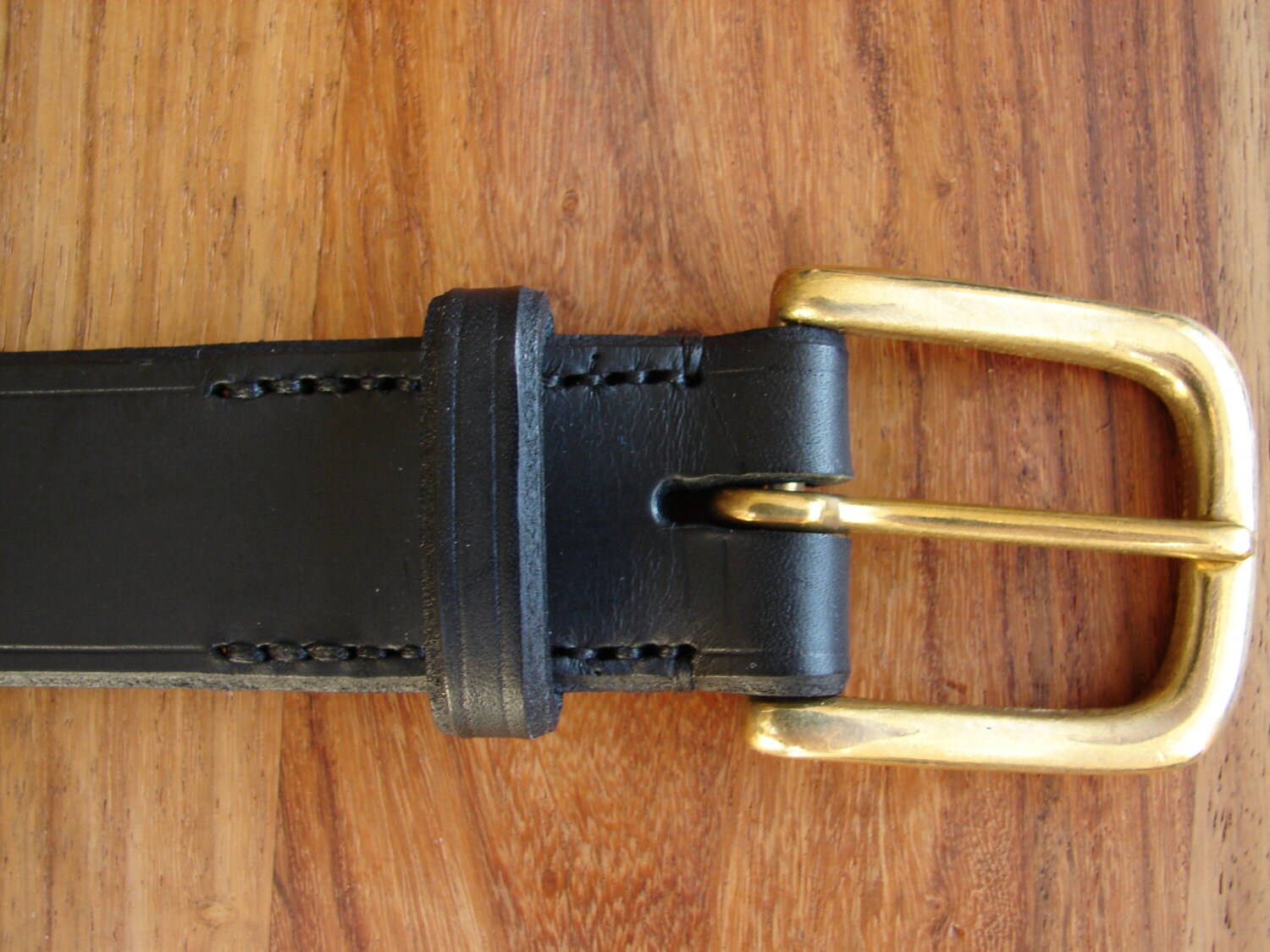 Black leather belt brass buckle 1 1/4 wide made to
