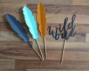 Wild one cake topper, Feather cake topper, Little Wild one, Tribal Party, Boho Cake topper, Wild one decoration