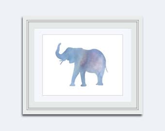 Elephant print - Blue Elephant print - Jungle Nursery - Jungle Wall Art - Nursery Decor - Nursery Wall Art - boys wall art - kids wall art