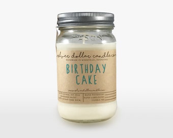 Birthday Cake Scented Candle 16oz Mason Jar, gift for women, Cake candle, Birthday gift, Soy Wax Candle, Unique Candle, soy scented candle