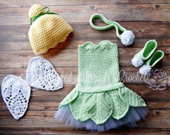 Faerie costume, Pixie outfit, Crochet dress, Fairy outfit, Faerie Dress, Baby photo prop, Little girls costume, 0-18 Month, Full costume set