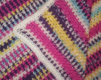 Funky yarn blanket, throw moss stitch