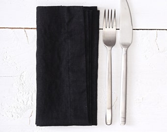 Linen Napkins - Black Napkins - Stone Washed Linen Napkins - Handmade Napkins - Natural Linen Napkins - Rustic Wedding