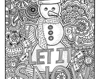 Christmas Coloring Page Book Pages Printable Adult Hand Drawn Art
