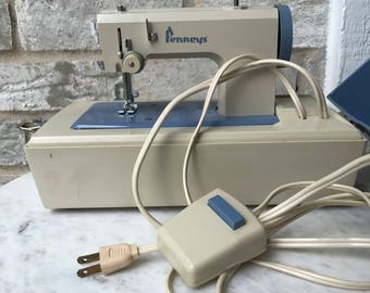 Vintage Compact Sewing Machine / Pennys Sewing Machine / Compact Sewing Machine / Beige and Cornflower Blue / Toy Sewing Machine / Vintage