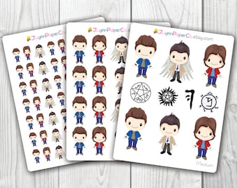Supernatural Stickers, Kawaii, Cute Stickers, Planner Stickers, Pretty, Erin Condren, ECLP, Sam, Dean, Castiel, Winchester