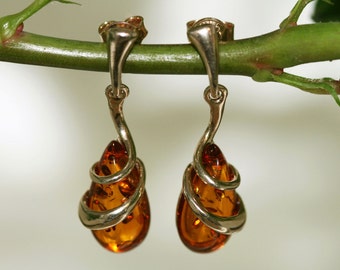 Amber&Gold. Cognac amber earrings. Baltic amber fitted in 14 CT Gold plated sterling silver setting.