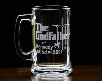 Custom Engraved Godfather Godmother Beer Mug, Godmother Beer Glass, Godfather Beer Glass, Godfather Beer Cup, Godparents Gift