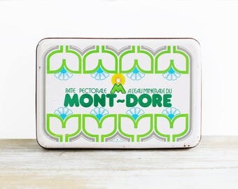 Vintage Mont Doré tin box - Vintage French medicine - White and green metal box - Seventies design - Made in France