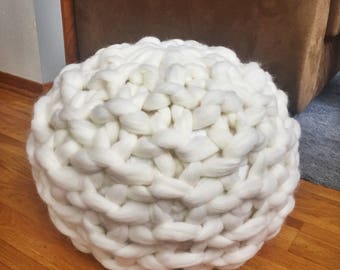 Ottoman, Knitted ottoman, Chunky Knit Pouf, Merino Wool Ottoman, Knit Ottoman, Floor stool