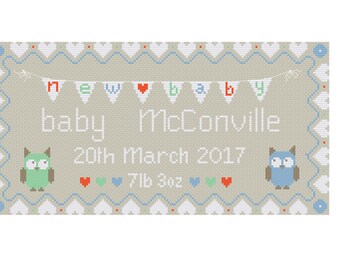 Modern Cross Stitch Pattern - Custom Baby Sampler - pdf made to order